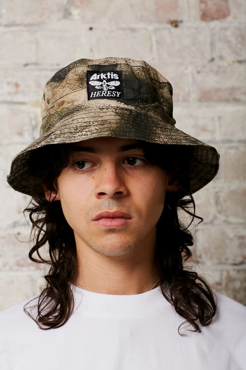 HERESY Fall Winter 2019 FW19 Collection Lookbook Arktis Collaboration "Growing" Folk Nomadic Prints Designs Blanket Scarf Outerwear Coats Camouflage Print Workwear Gloves Hats