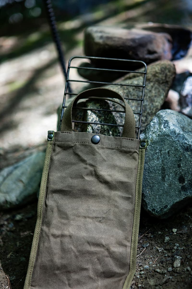 hobo x TRUCK Furniture "Takibi Bar" Season 2 Fashion Apparel Camping Gear Collection Campaign Photography Lookbooks Outdoors Tokyo Japan Paraffin Wax Coated Olive Canvas Items Utility Bag Folding Chair Tote Apron Low Table Pouch Case
