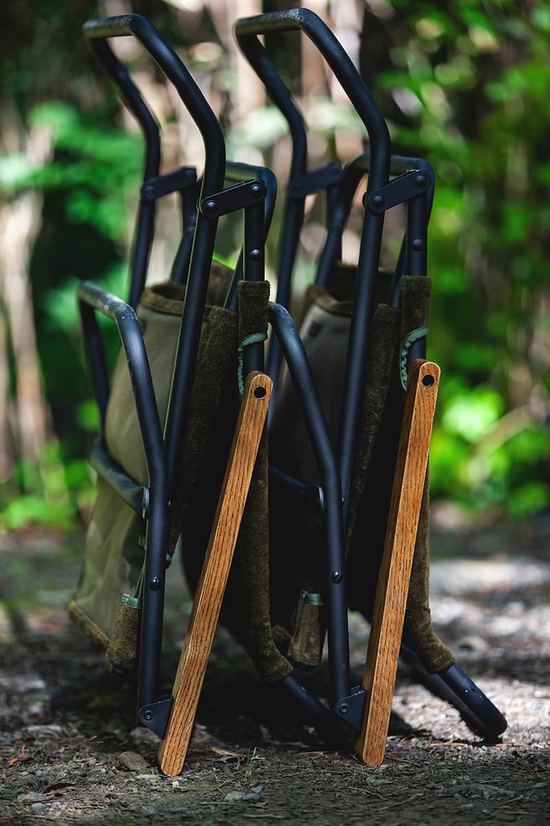 hobo x TRUCK Furniture "Takibi Bar" Season 2 Fashion Apparel Camping Gear Collection Campaign Photography Lookbooks Outdoors Tokyo Japan Paraffin Wax Coated Olive Canvas Items Utility Bag Folding Chair Tote Apron Low Table Pouch Case