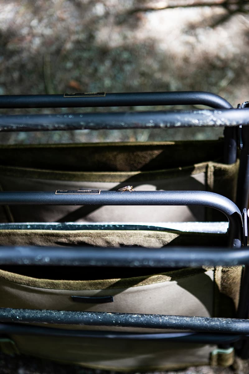 hobo x TRUCK Furniture "Takibi Bar" Season 2 Fashion Apparel Camping Gear Collection Campaign Photography Lookbooks Outdoors Tokyo Japan Paraffin Wax Coated Olive Canvas Items Utility Bag Folding Chair Tote Apron Low Table Pouch Case