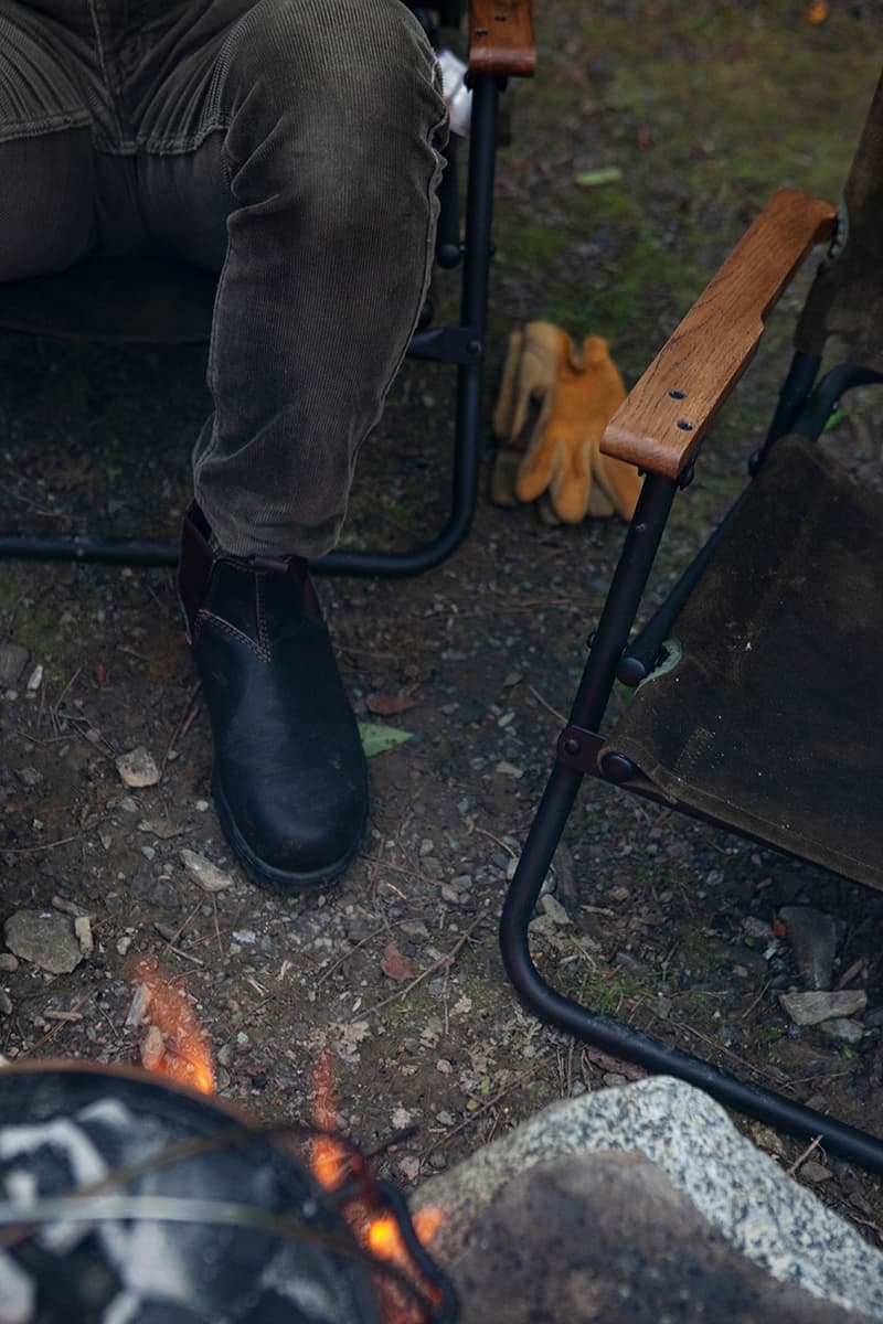 hobo x TRUCK Furniture "Takibi Bar" Season 2 Fashion Apparel Camping Gear Collection Campaign Photography Lookbooks Outdoors Tokyo Japan Paraffin Wax Coated Olive Canvas Items Utility Bag Folding Chair Tote Apron Low Table Pouch Case