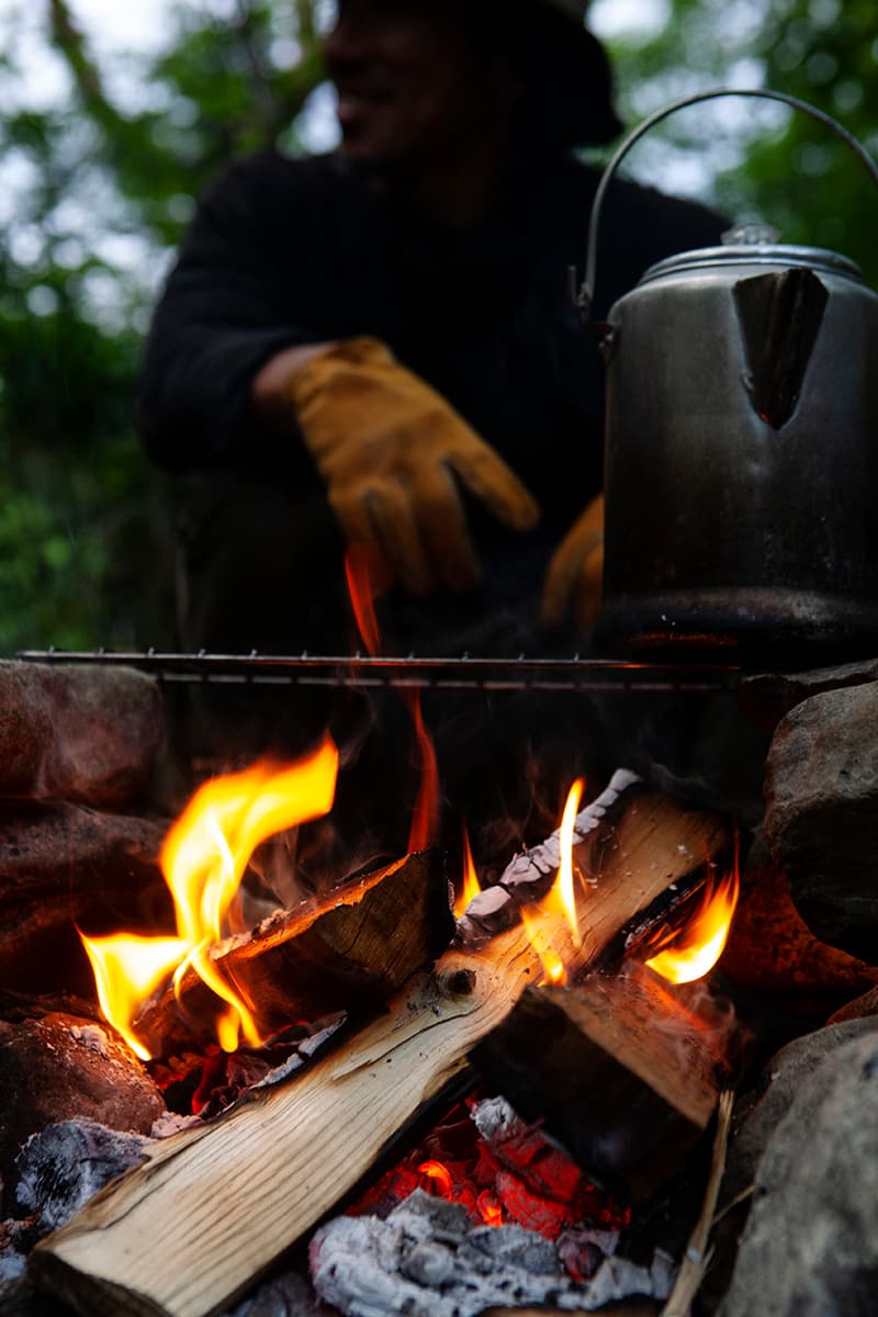 hobo x TRUCK Furniture "Takibi Bar" Season 2 Fashion Apparel Camping Gear Collection Campaign Photography Lookbooks Outdoors Tokyo Japan Paraffin Wax Coated Olive Canvas Items Utility Bag Folding Chair Tote Apron Low Table Pouch Case