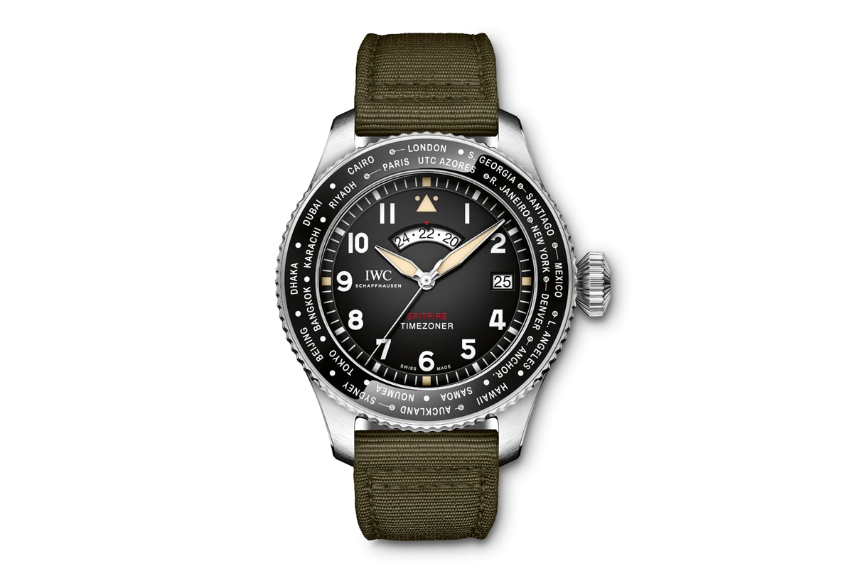 IWC Schaffhausen Pilots Watch Timezoner Spitfire Edition aviation flying silver spitfire the longest flight