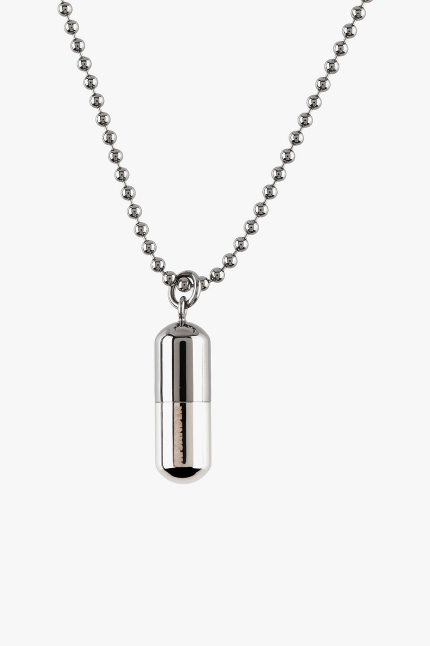 jil sander mens brass necklace necklaces bracelets bracelet jewelry logo pill capsule shape chain
