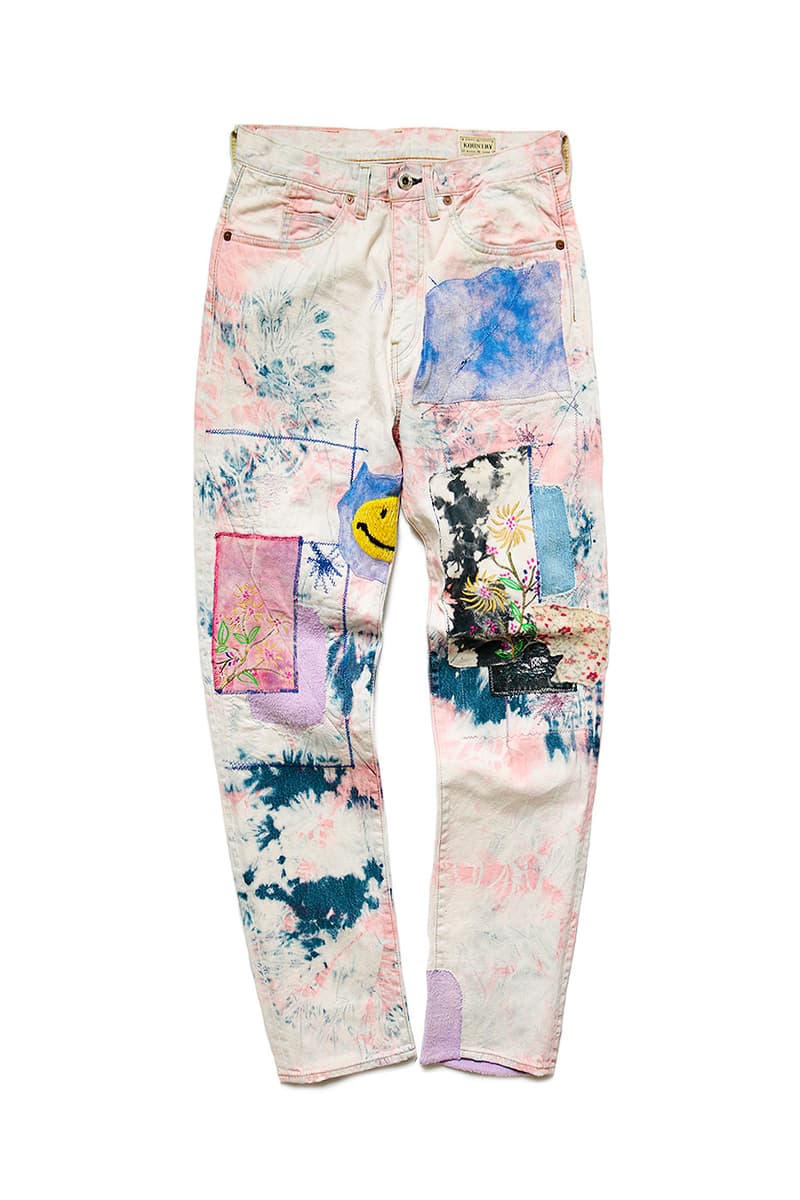 KAPITAL OKABILLY Gypsy Ashbury Dyed Patchwork Jeans release info price date "12oz Broken Denim OKABILLY Gypsy Patch Remake (ASHBURY DYED)" smiley face drop