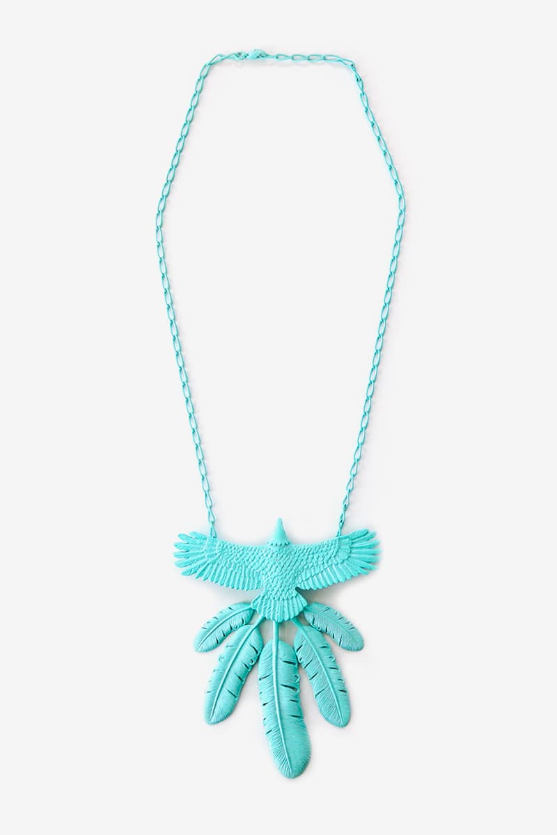 KAPITAL Alloy Lacquer Eagle Necklace White pink olive turquoise grey black light purple goros jewelry craftsmanship japan carving feathers native american navajo accessories