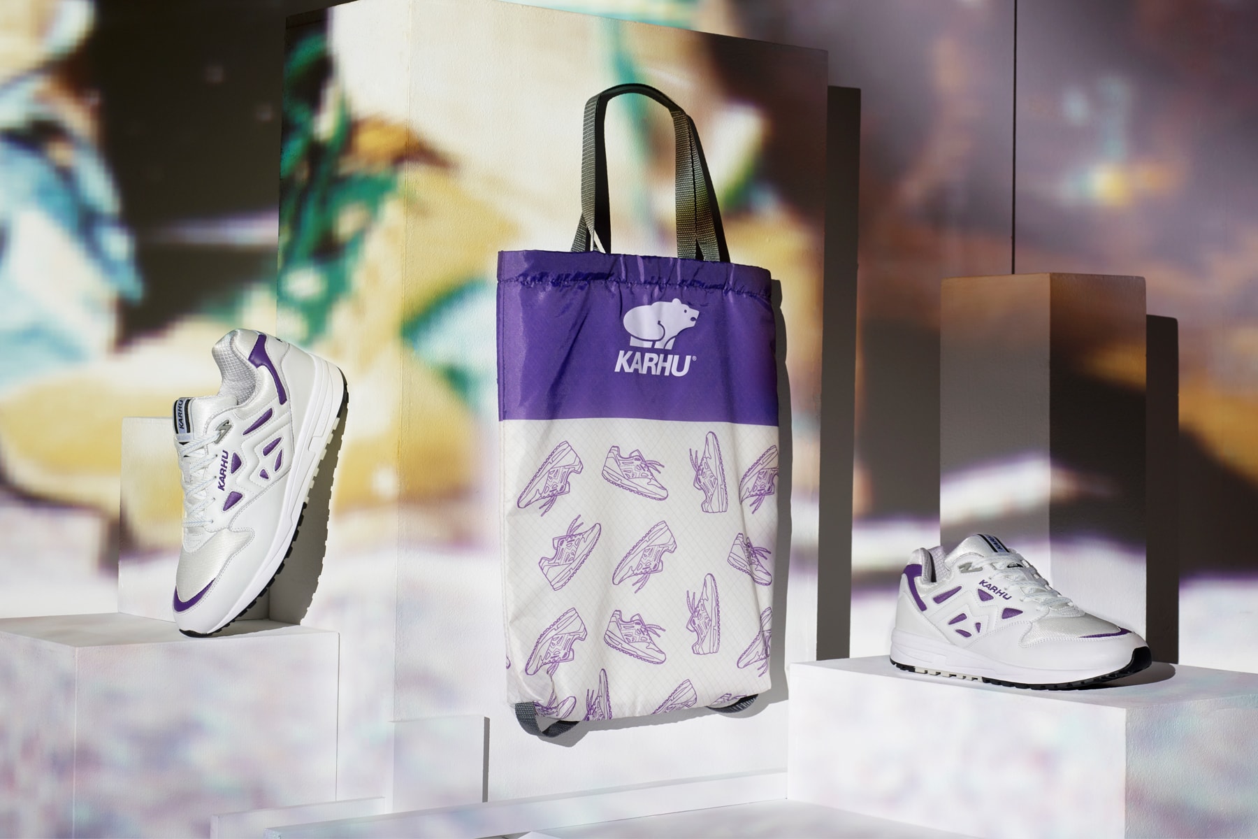 Karhu Debuts The Legacy 96 "OG" sneaker Finland kanye west footwear Italian leather purple white running shoe rucksack bag