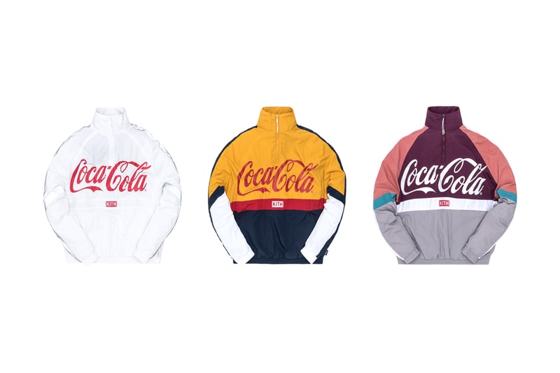 KITH Coca Cola 2019 Capsule Brand red white black windbreaker polo shirt enamel pin denim jacket indigo american heritage iconic sneakers glasses surfboards skateboards Full Look