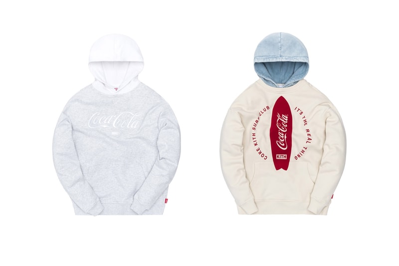 KITH Coca Cola 2019 Capsule Brand red white black windbreaker polo shirt enamel pin denim jacket indigo american heritage iconic sneakers glasses surfboards skateboards Full Look