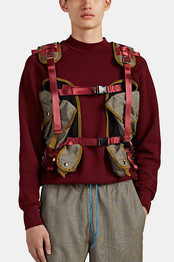 LANDLORD Mixed-Media Utility Vest Beige Burgundy Teal Barneys New York 