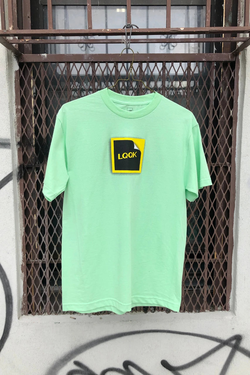 LQQK Studio Drop 19 t shirt polo hat mint white purple green ink can lqqk gel sticker pack dark plaid six panel cap streetwear logo motif minimal