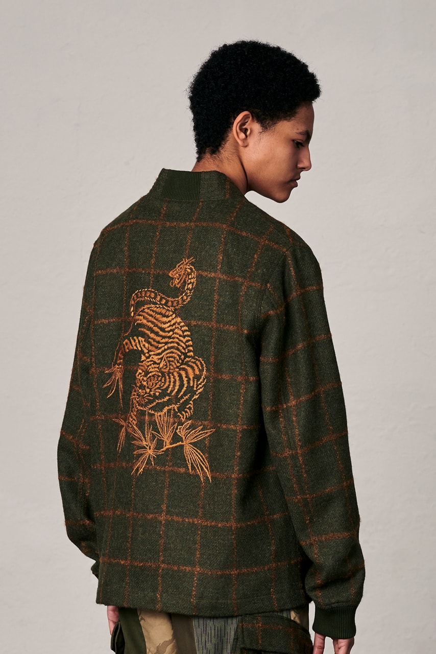 maharishi Fall/Winter 2019 Lookbook Collection Jackets Red Gold Green Brown Tigers Plants Chameleons Dragons Chacruna Pattern Elm Leaf
