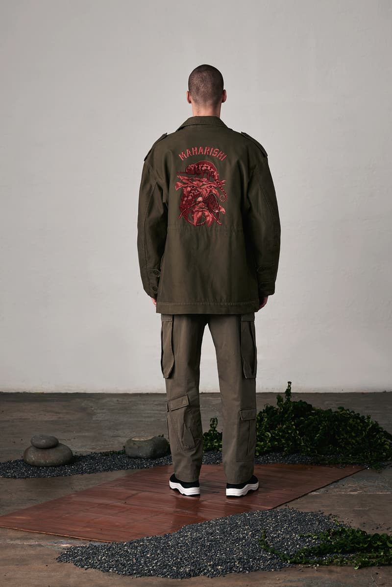 maharishi Fall/Winter 2019 Lookbook Collection Jackets Red Gold Green Brown Tigers Plants Chameleons Dragons Chacruna Pattern Elm Leaf