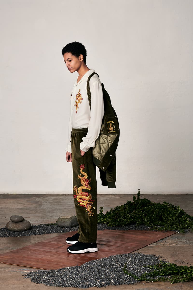 maharishi Fall/Winter 2019 Lookbook Collection Jackets Red Gold Green Brown Tigers Plants Chameleons Dragons Chacruna Pattern Elm Leaf