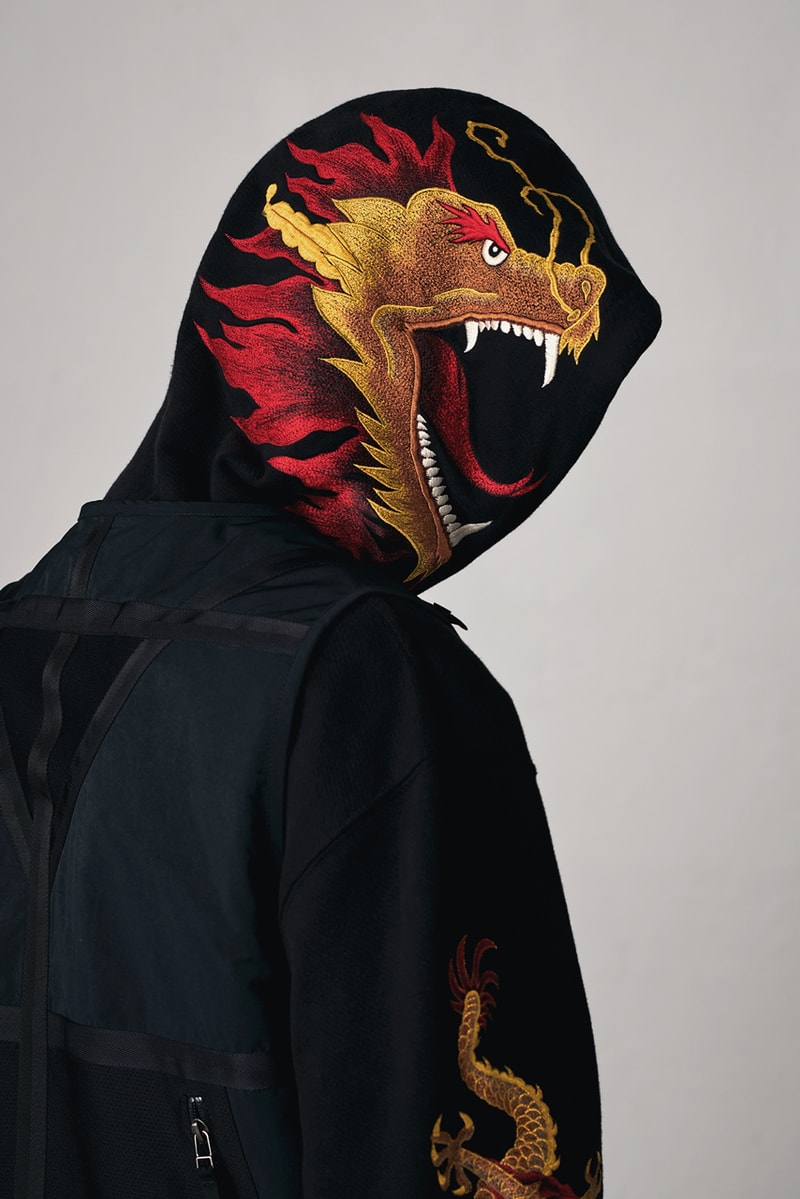 maharishi Fall/Winter 2019 Lookbook Collection Jackets Red Gold Green Brown Tigers Plants Chameleons Dragons Chacruna Pattern Elm Leaf