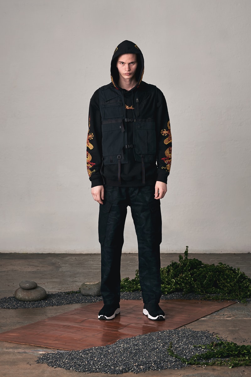 maharishi Fall/Winter 2019 Lookbook Collection Jackets Red Gold Green Brown Tigers Plants Chameleons Dragons Chacruna Pattern Elm Leaf