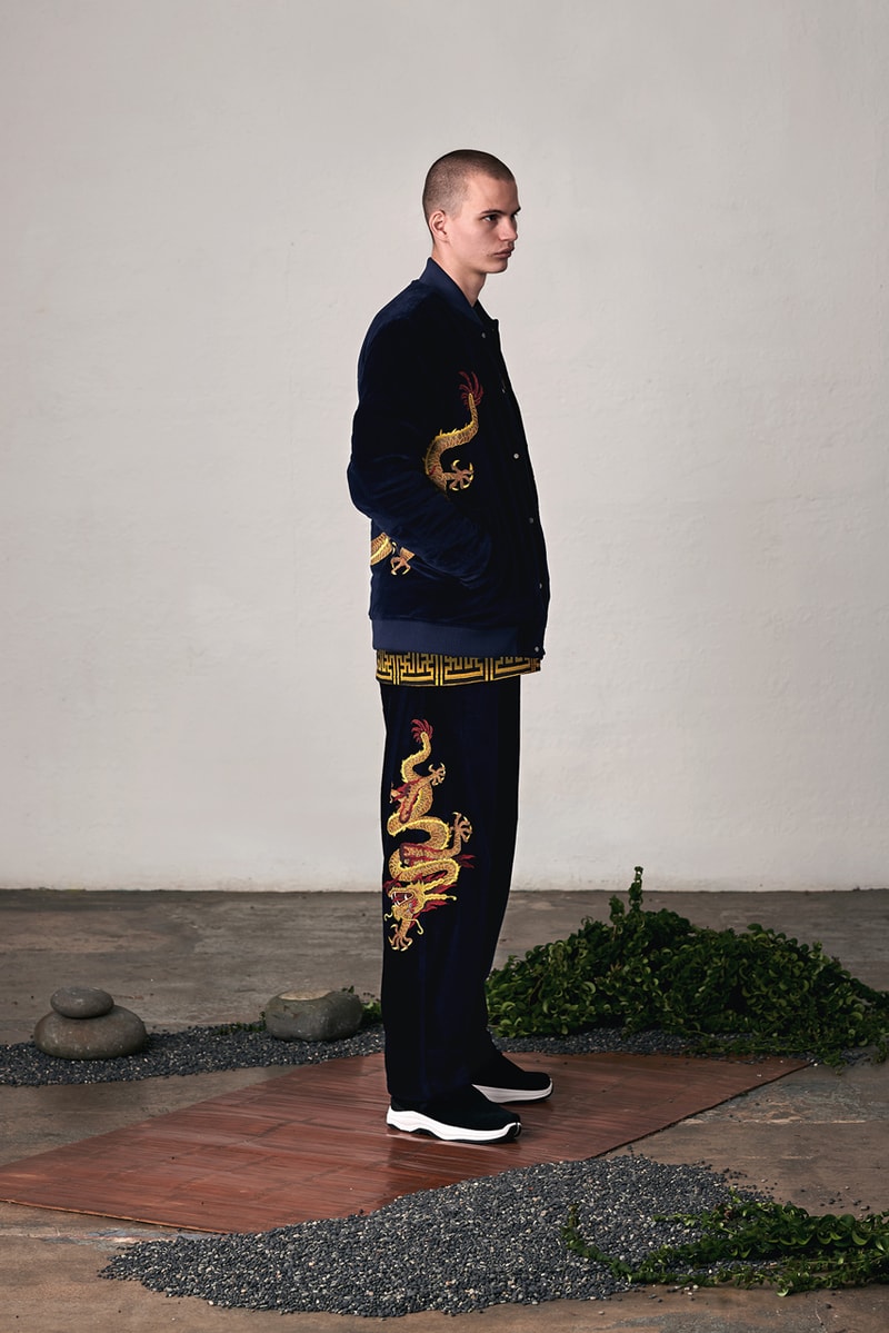 maharishi Fall/Winter 2019 Lookbook Collection Jackets Red Gold Green Brown Tigers Plants Chameleons Dragons Chacruna Pattern Elm Leaf