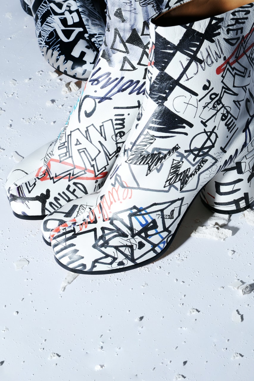 Maison Margiela Graffiti Capsule Collection Tabi Boots Bucket Bags Black White