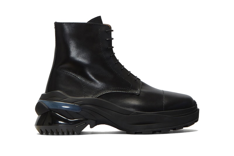 Maison Margiela Leather Combat Boot updated new chunky heel black leather coated laces mens boot season sole outsole rubber