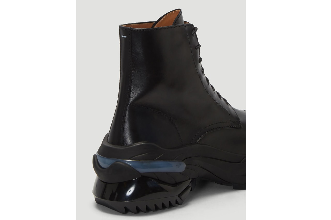 Maison Margiela Leather Combat Boot updated new chunky heel black leather coated laces mens boot season sole outsole rubber
