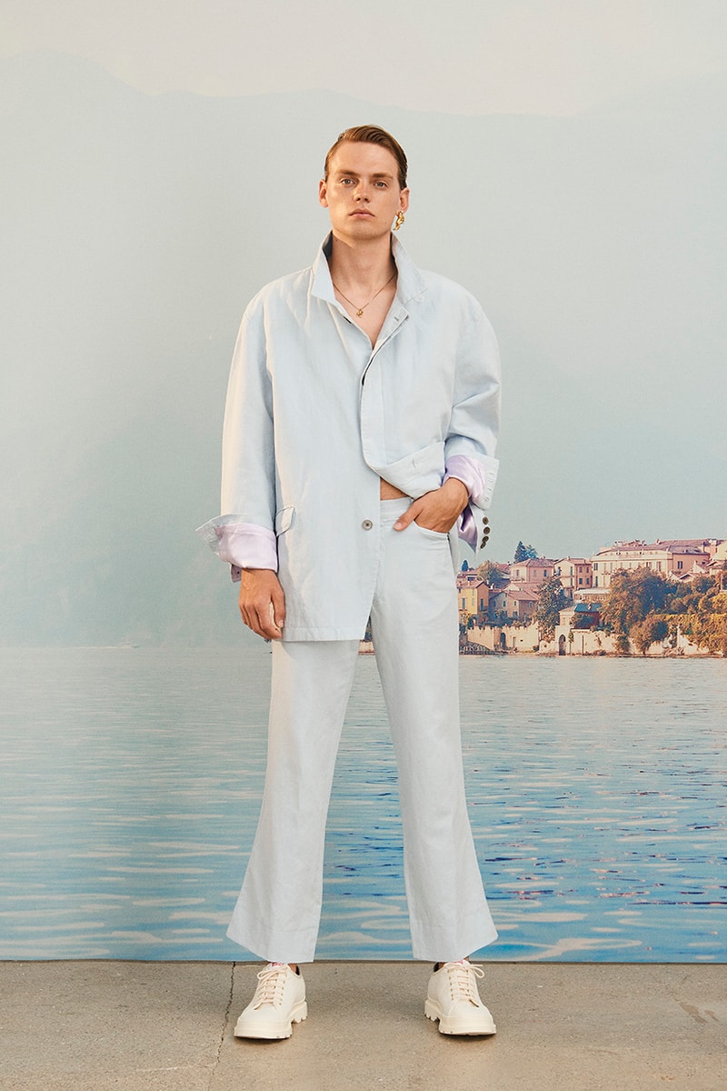 Martin Asbjørn Spring Summer 2020 SS20 Lookbook Collection Gallery Riviera Backdrop Menswear Clothing Tailoring Suits Relaxed Deconstructed Shorts Shirts Coats Bags