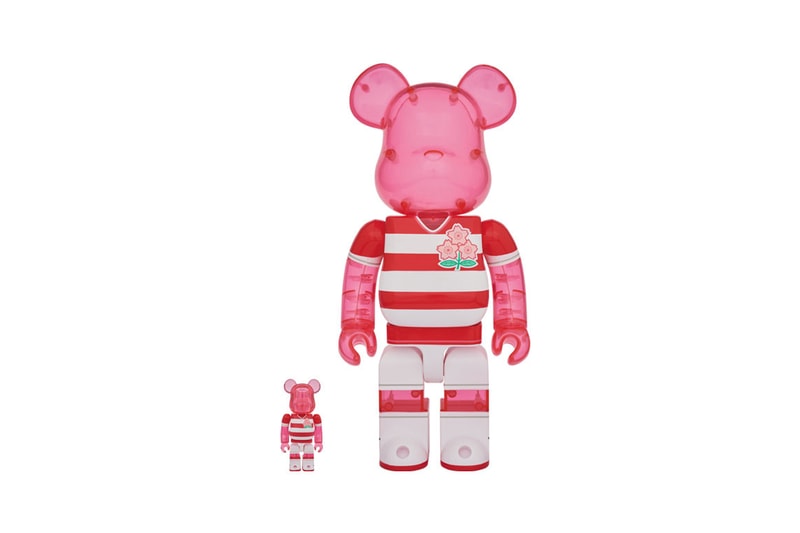Medicom Toy BEARBRICK Brave Blossoms 100 400 Japan National Team World Cup 2019 Rugby Cherry Blossoms Sakura Emblem Red and White stripes pink toy