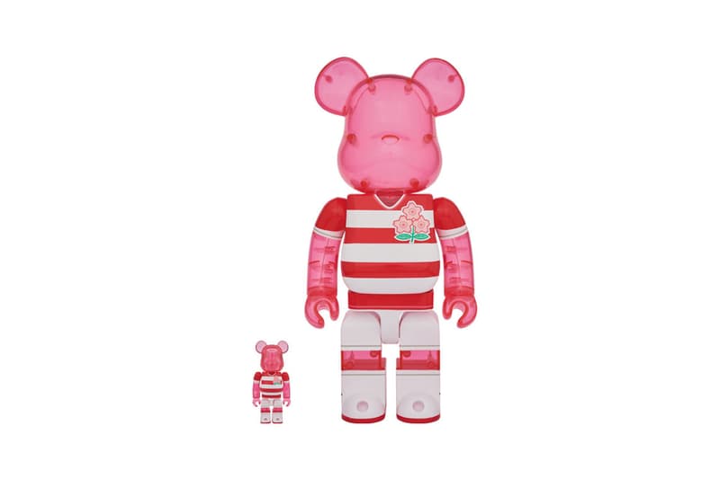Medicom Toy BEARBRICK Brave Blossoms 100 400 Japan National Team World Cup 2019 Rugby Cherry Blossoms Sakura Emblem Red and White stripes pink toy