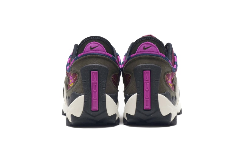 Nike ACG Air Skarn Sequoia Vivid Purple Bright Citron stitching suede insert rubber chunky silhouette footwear sneaker shoe piping foam swoosh