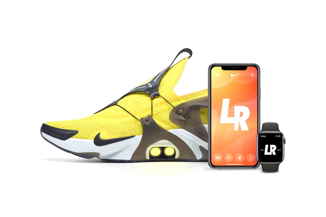 nike adapt huarache self lacing sneaker footwear app trainer color led lights options app how it works how to use buy cop purchase downlaod trainer shoe snkrs sneakrs