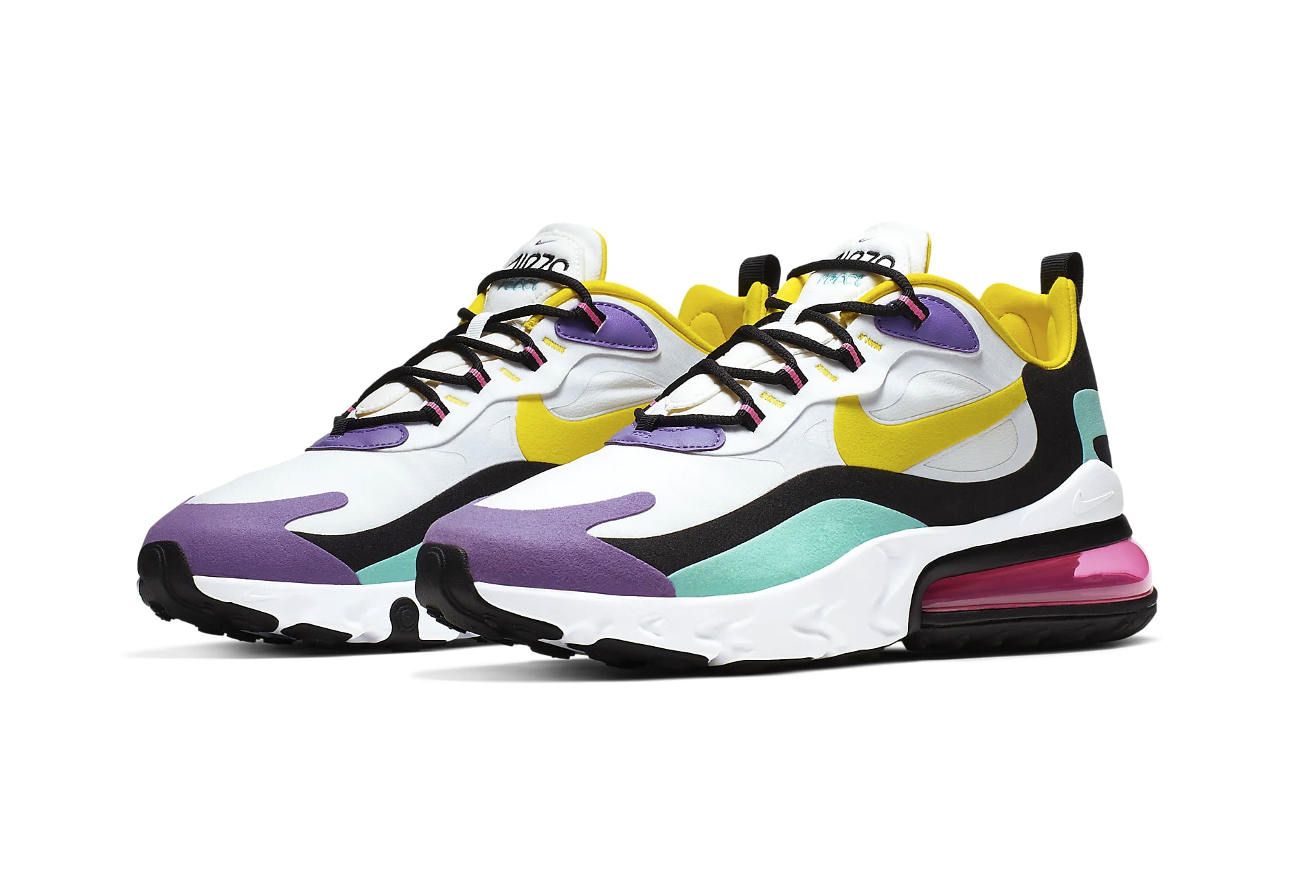 Nike Air Max 270 React Geometric Art Release Info AO4971-101 purple teal black yellow pink