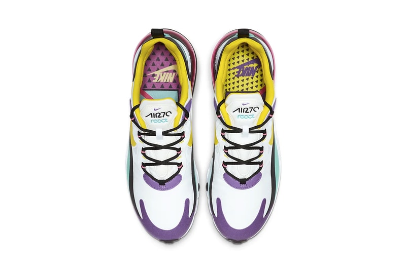 Nike Air Max 270 React Geometric Art Release Info AO4971-101 purple teal black yellow pink