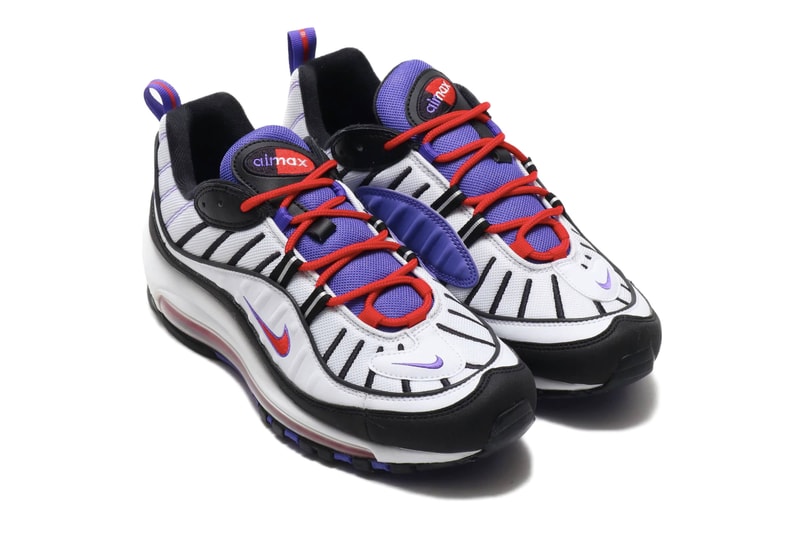 Nike Air Max 98 White Psychic Purple footwear sneakers raptors toronto nba air unit sole cushioning technology mesh leather round laces bubbles translucent