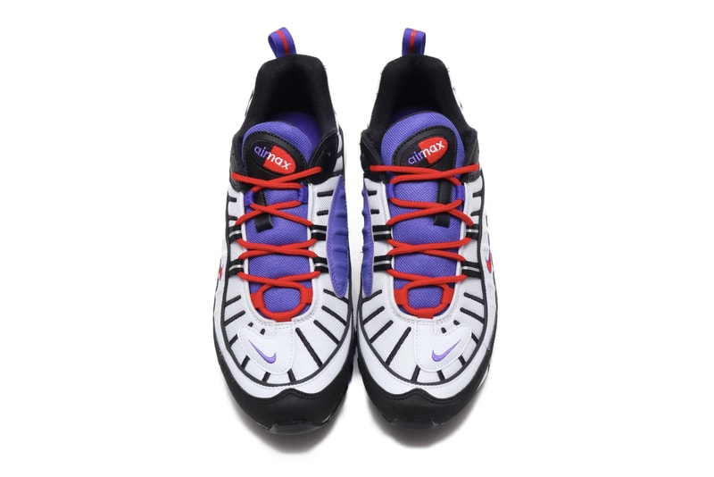 Nike Air Max 98 White Psychic Purple footwear sneakers raptors toronto nba air unit sole cushioning technology mesh leather round laces bubbles translucent