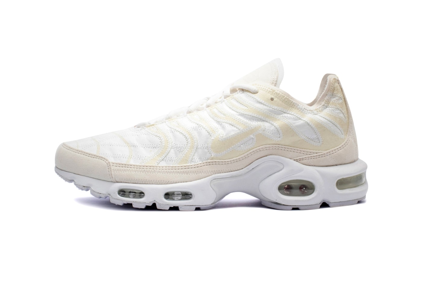 Nike Air Max Plus Deconstructed Beige White top stitching contrast white midsole air sole unit footwear sneaker tn check swoosh exposed upper