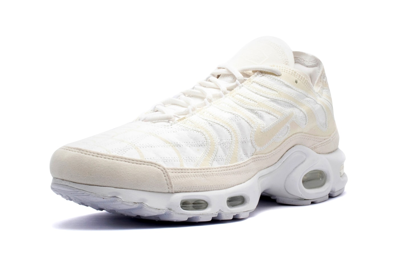Nike Air Max Plus Deconstructed Beige White top stitching contrast white midsole air sole unit footwear sneaker tn check swoosh exposed upper