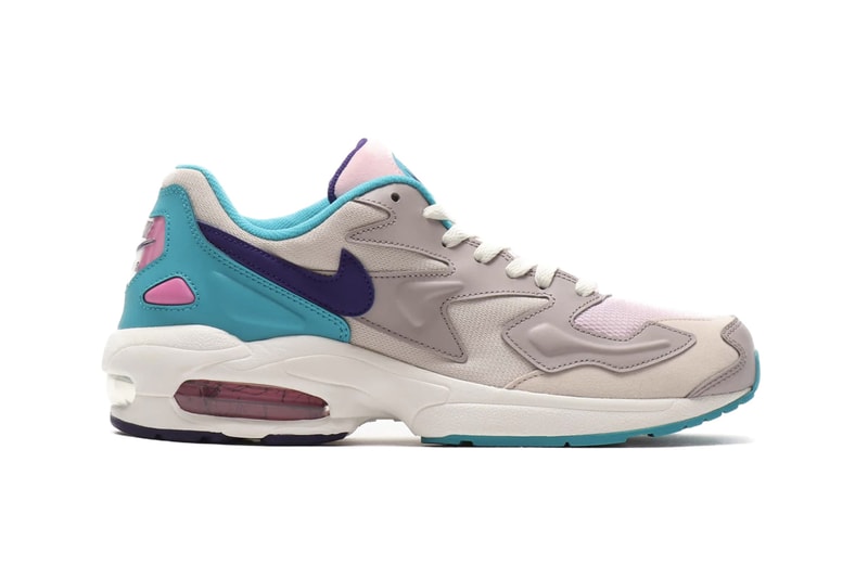 Nike Air Max2 Light Geode Teal Gym Red DESERT SAND COURT PURPLE SAIL PUMICE air unit midsole ecru rubber heel logo tinted bubbles sneaker 1994 silhouette