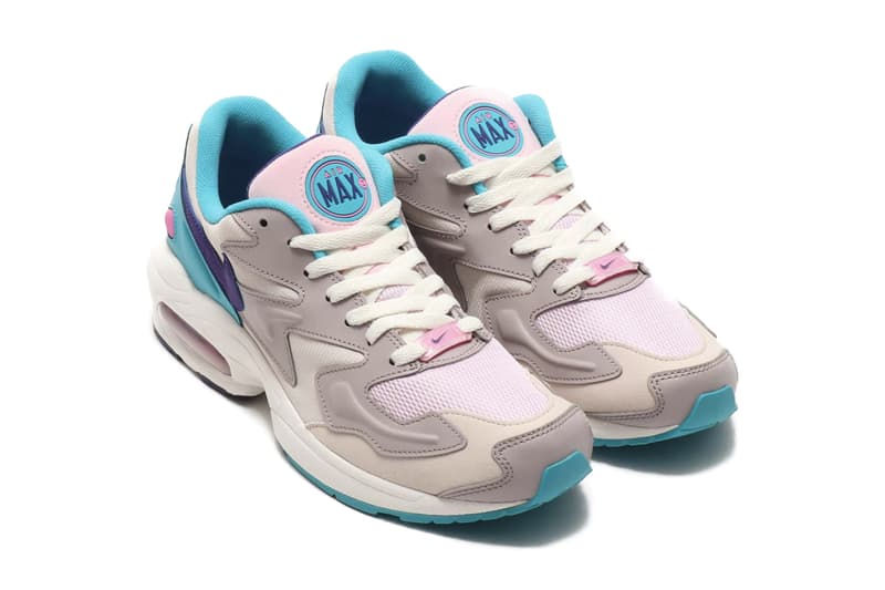 Nike Air Max2 Light Geode Teal Gym Red DESERT SAND COURT PURPLE SAIL PUMICE air unit midsole ecru rubber heel logo tinted bubbles sneaker 1994 silhouette