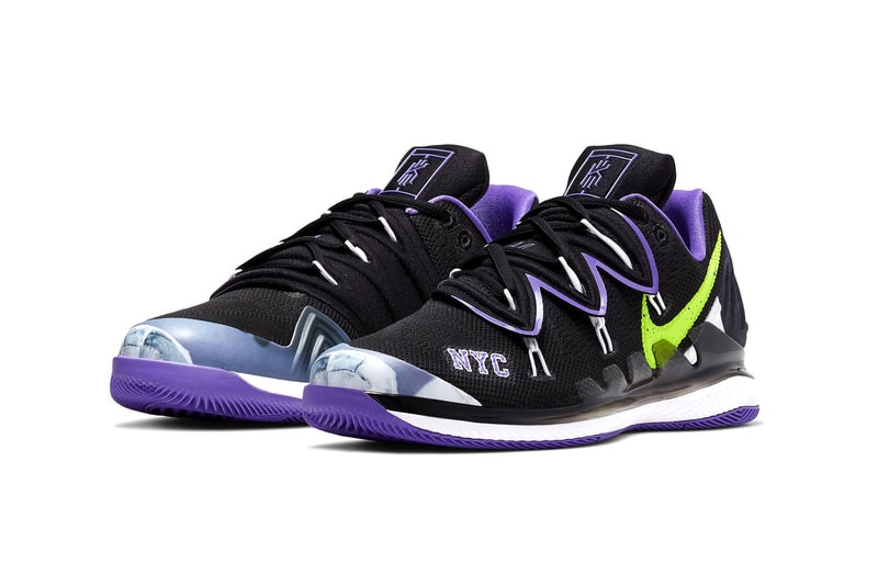 NikeCourt Air Zoom Vapor X Kyrie 5 NYC Release Official Look Nick Kyrgios basketball player Kyrie Irving black purple volt