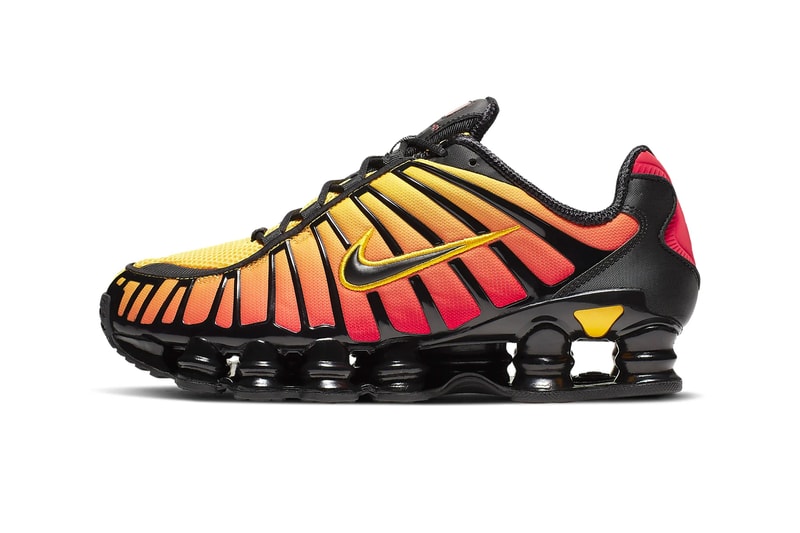 Nike Shox TL Black Amarillo sunrise gradients red yellow orange footwear technical cushioning shox midsole webbing runner trainer 2003 silhouette