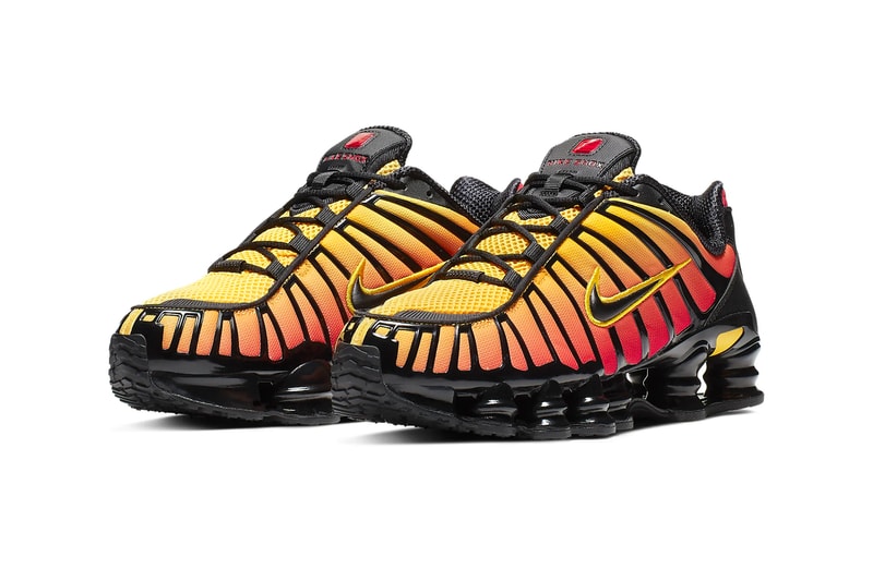 Nike Shox TL Black Amarillo sunrise gradients red yellow orange footwear technical cushioning shox midsole webbing runner trainer 2003 silhouette