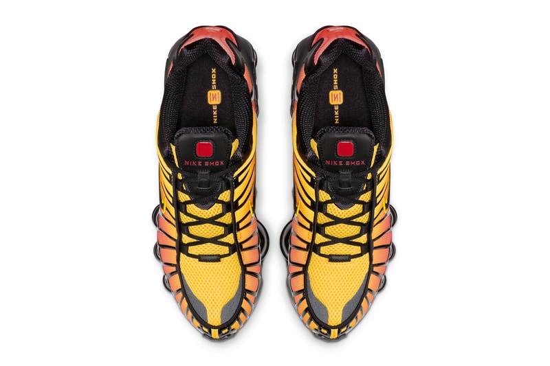 Nike Shox TL Black Amarillo sunrise gradients red yellow orange footwear technical cushioning shox midsole webbing runner trainer 2003 silhouette