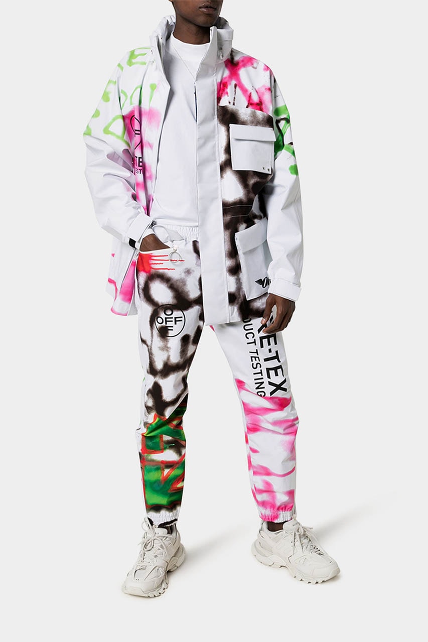 Off-White™ GORE-TEX Graffiti Print Ski Jacket Sweatpants Spring Summer 2020 SS20 Runway Inspiration Pre Season Drop Virgil Abloh Streetwear Clothing 