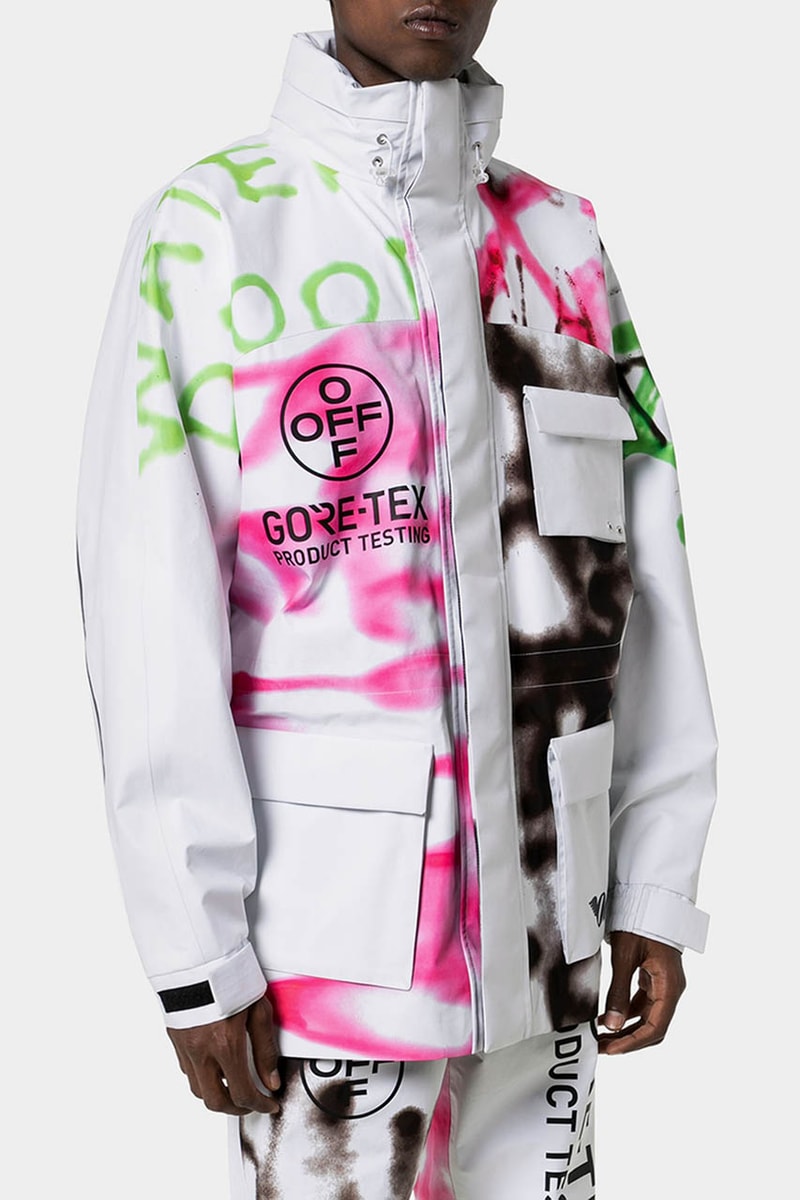 Off-White™ GORE-TEX Graffiti Print Ski Jacket Sweatpants Spring Summer 2020 SS20 Runway Inspiration Pre Season Drop Virgil Abloh Streetwear Clothing 