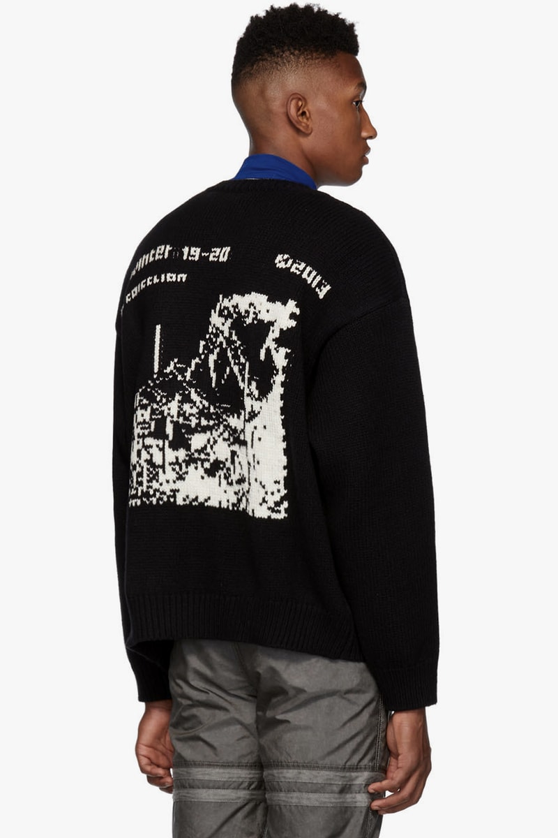 Off White Yellow Black Industrial Y013 Sweater White Ruined Factory Navy Blue Diag Panel beige virgil abloh graphics intarsia knit jacquard textiles made in Italy