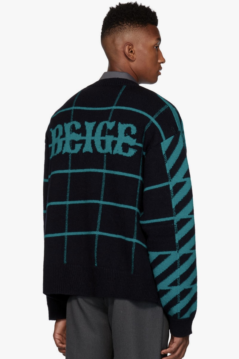 Off White Yellow Black Industrial Y013 Sweater White Ruined Factory Navy Blue Diag Panel beige virgil abloh graphics intarsia knit jacquard textiles made in Italy