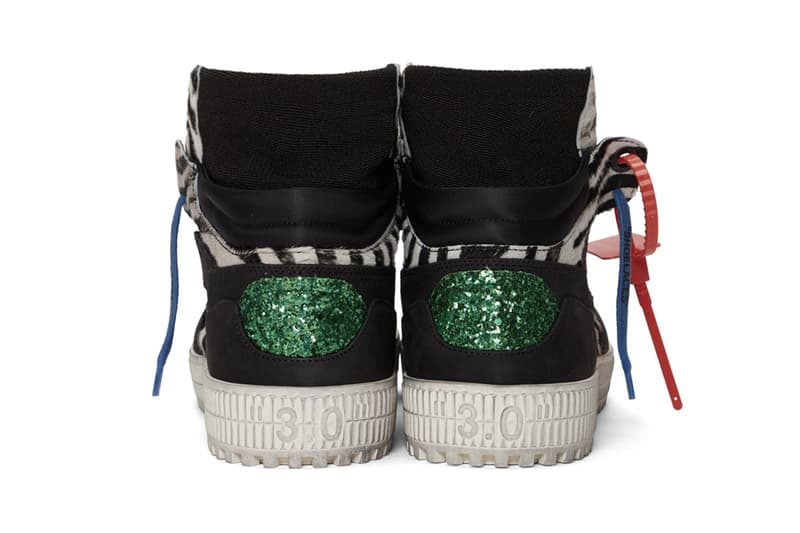 Off White Off Court 30 Sneakers All Over Black White iridescent fabrics green glitter heel dusty distressed grey leather sneakers footwear virgil abloh quotes