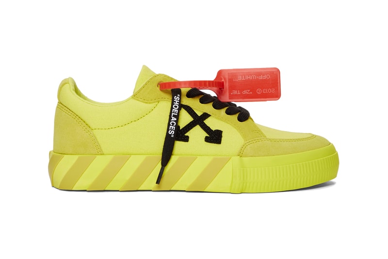 off white ssense exclusive low top vulcanized sneakers green yellow blue release 
