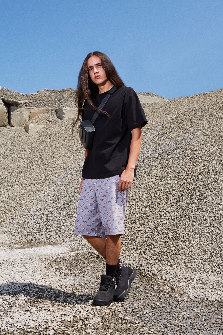 Opening Ceremony Dickies Timberland Xiuhtezcatl Martinez Maria Osuda Limited Edition Capsule Industrial Shirts Loose Fit Shorts Work Pants Gray White Khaki Black Boots Pink