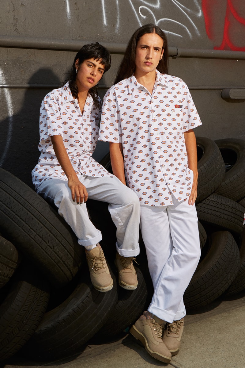 Opening Ceremony Dickies Timberland Xiuhtezcatl Martinez Maria Osuda Limited Edition Capsule Industrial Shirts Loose Fit Shorts Work Pants Gray White Khaki Black Boots Pink