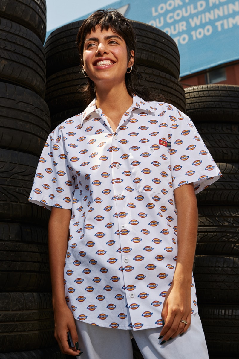 Opening Ceremony Dickies Timberland Xiuhtezcatl Martinez Maria Osuda Limited Edition Capsule Industrial Shirts Loose Fit Shorts Work Pants Gray White Khaki Black Boots Pink